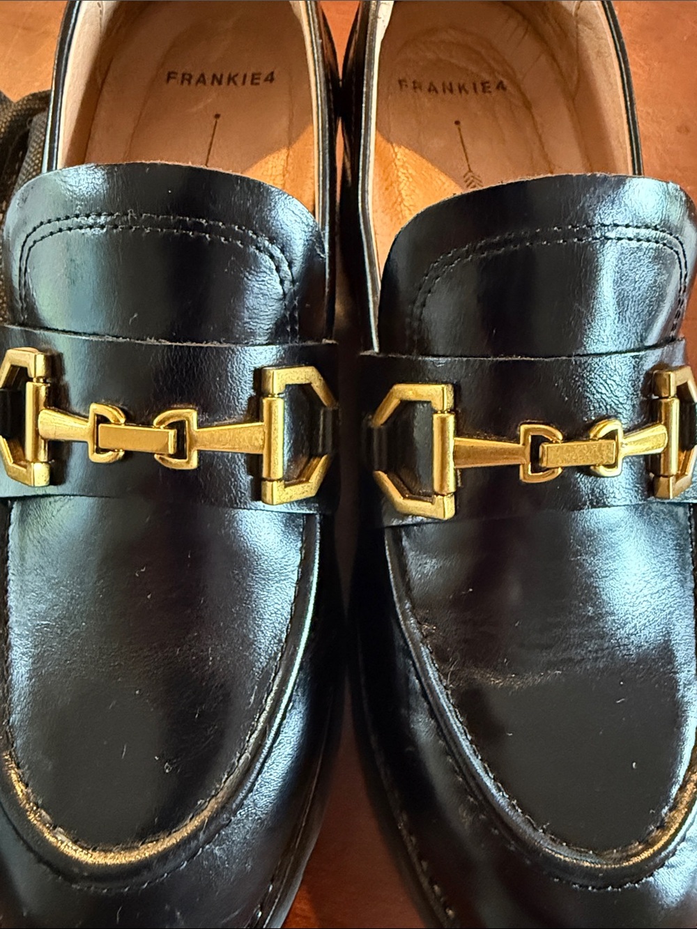 Women’s Black Leather Bit Loafers with Gold Hardware